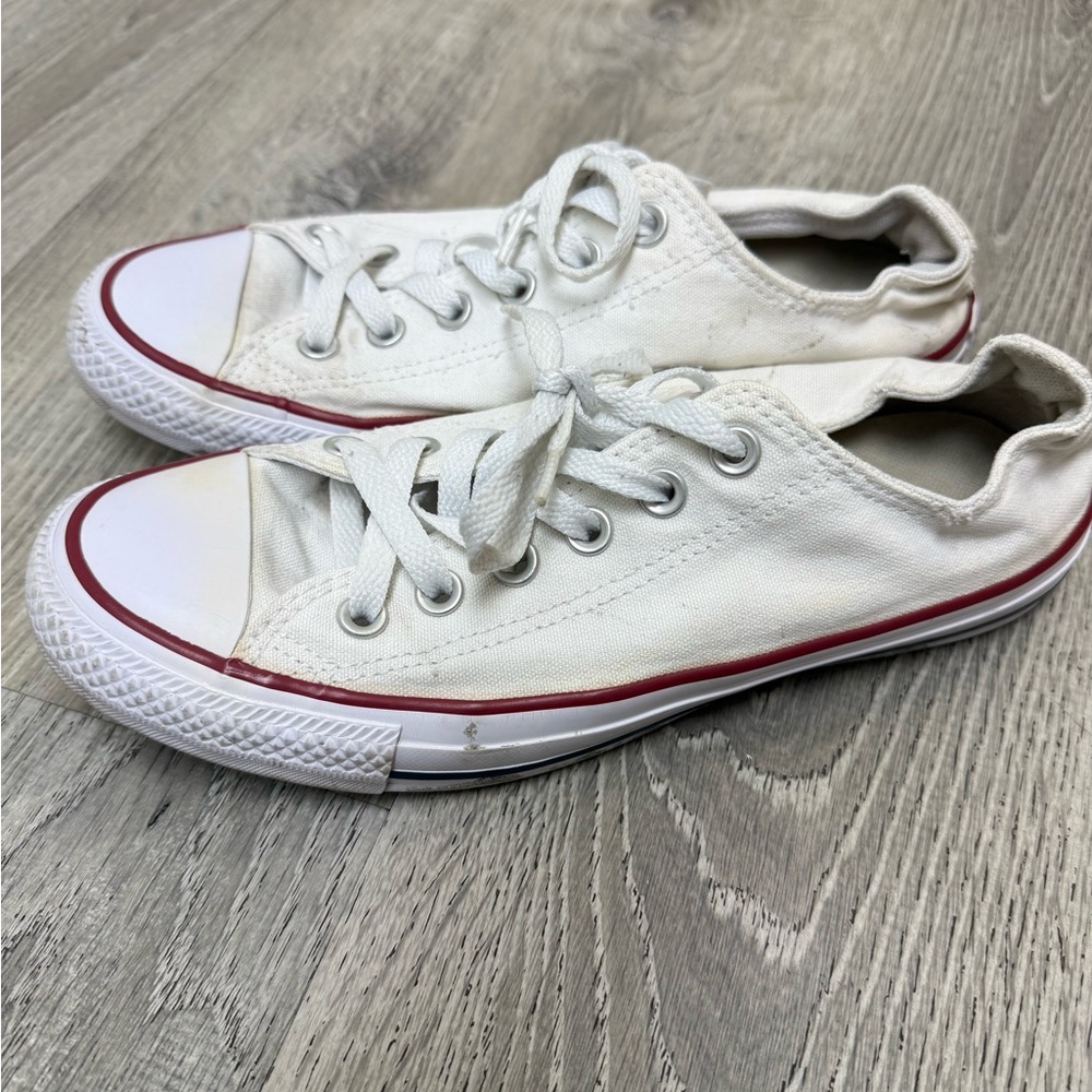 Converse White Canvas Low-Top Sneakers with Red Trim